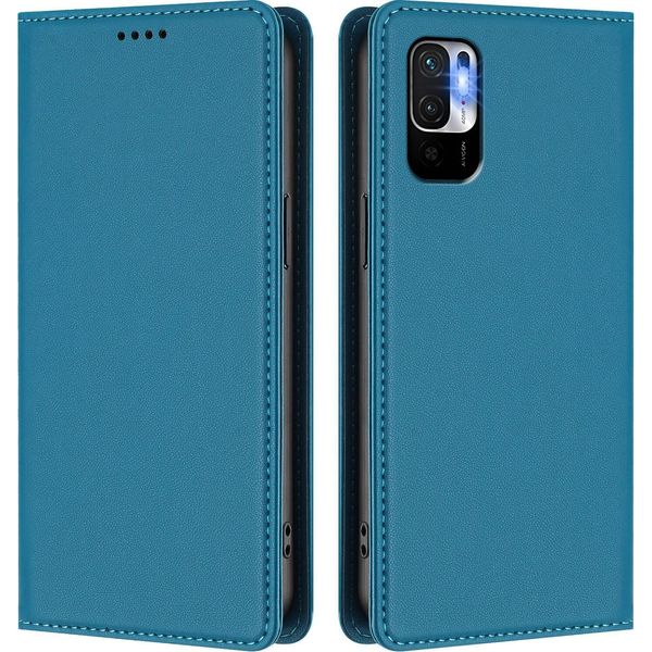 Custodia Per Xiaomi Poco M3 Pro/Redmi Note 10 5G, Flip Cover In Finto Cuoio Antiurto Magnetica Con Supporto Blu-image