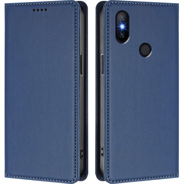 Custodia In Pelle Per Xiaomi Mi A2 (Mi 6X), Flip Case Magnetico In Finto Cuoio Con Supporto Blu Scuro-image