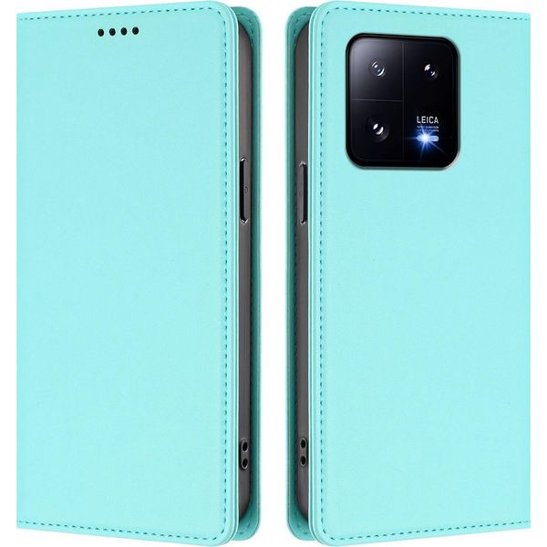 Custodia Per Xiaomi 13 Pro, Flip Cover In Finto Cuoio Antiurto E Magnetica Con Supporto Turchese-image
