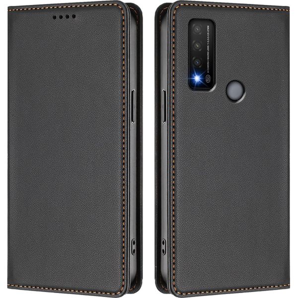 Custodia Per Telefono Cellulare Per Tcl 20R, Flip Cover In Finto Cuoio Antiurto Magnetica Con Supporto Nero-image