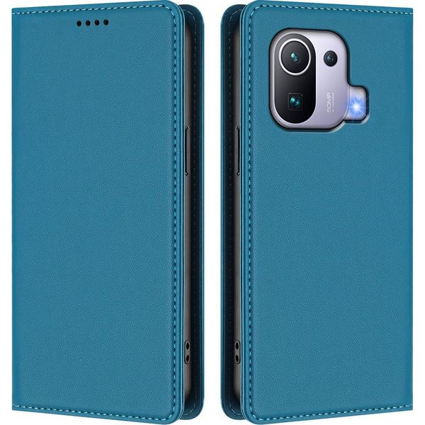 Custodia Per Xiaomi Mi 11 Pro, Flip Cover In Finto Cuoio Antiurto E Magnetica Con Supporto Blu-image