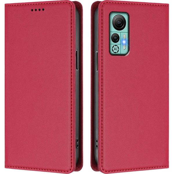 Custodia Per Telefono Cellulare Per Ulefone Note 14, Flip Cover In Finto Cuoio Antiurto Magnetica Con Supporto Rosso-image