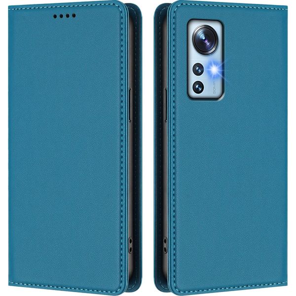 Custodia Per Xiaomi 12 /Xiaomi 12X /Xiaomi 12S, Flip Cover In Finto Cuoio Antiurto Magnetica Con Supporto Blu-image