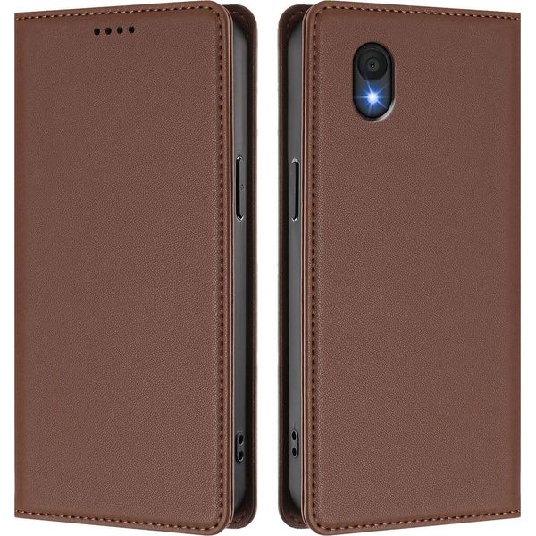 Custodia Per Telefono Cellulare Per Tcl 201, Flip Cover In Finto Cuoio Antiurto Custodia Magnetica Con Supporto Marrone-image