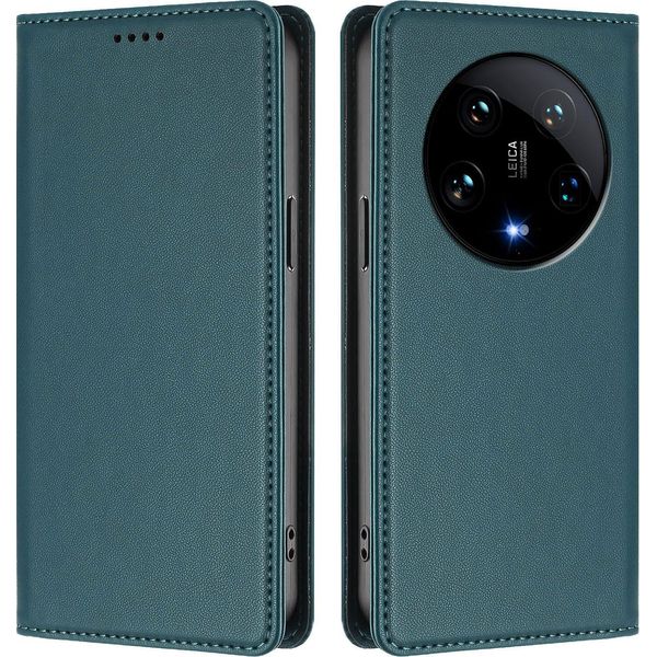 Custodia Per Xiaomi 14 Ultra, Flip Cover In Finto Cuoio Antiurto E Magnetica Con Supporto Verde-image