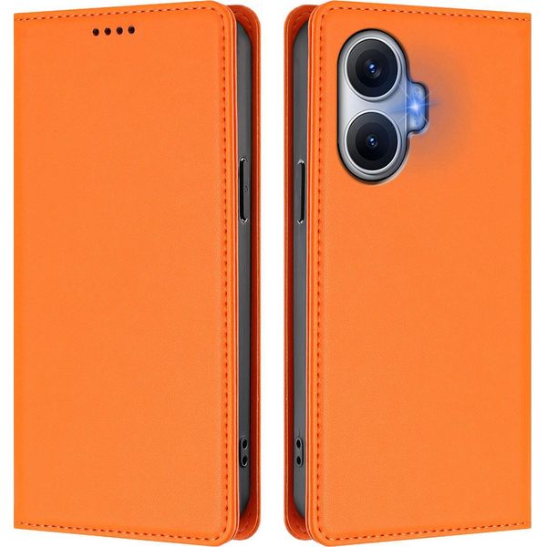 Custodia In Pelle Per Xiaomi Poco F7/Redmi Turbo 4 Pro, Custodia Flip Magnetica In Finto Cuoio Con Supporto Arancione-image
