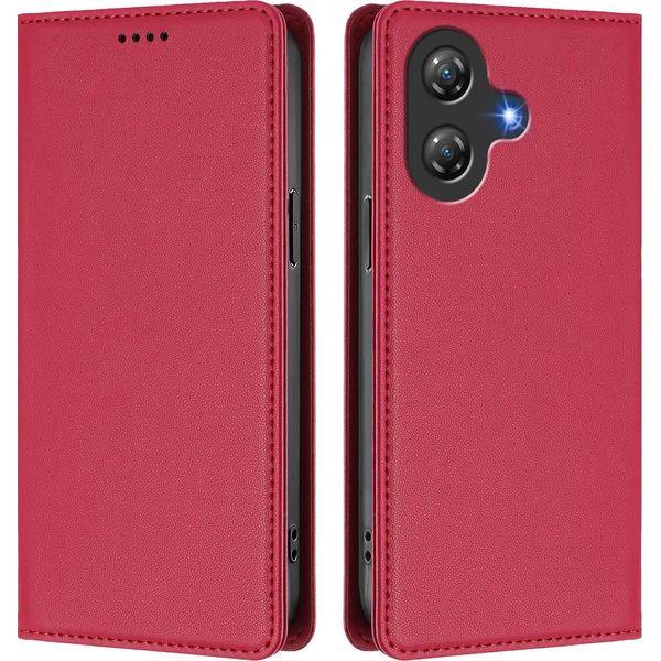 Custodia Per Telefono Cellulare Per Ulefone Note 21, Flip Cover In Finto Cuoio Antiurto Magnetica Con Supporto Rosso-image
