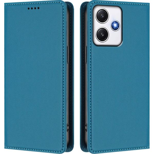 Custodia In Pelle Per Xiaomi Poco M6 Pro 5G/Redmi 12 4G/5G, Custodia Flip Magnetica In Finto Cuoio Con Supporto Lake Blu-image