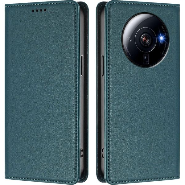Custodia Per Xiaomi 12S Ultra, Flip Cover In Finto Cuoio Antiurto E Magnetica Con Supporto Verde-image