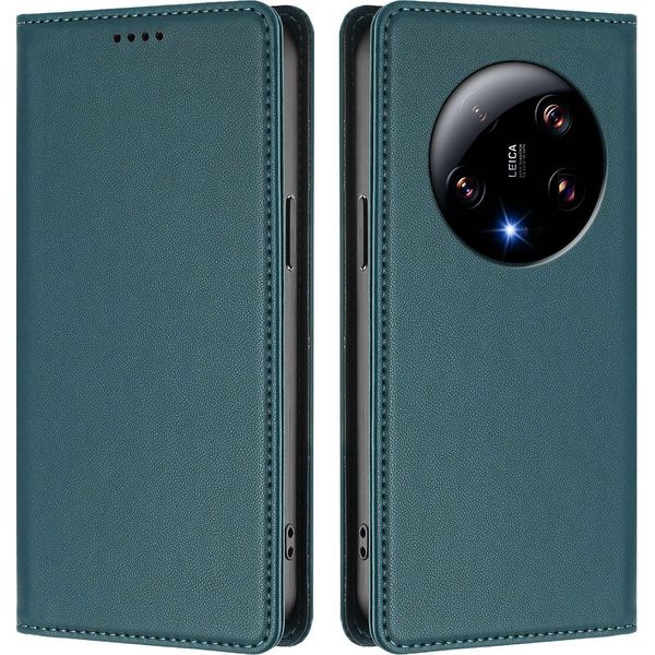 Custodia In Pelle Per Xiaomi 13 Ultra, Flip Case Magnetico In Finto Cuoio Con Supporto Verde-image