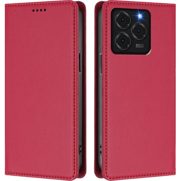 Custodia In Pelle Per Ulefone Note 20 Pro, Flip Case Magnetico In Finto Cuoio Con Supporto Rosso-image