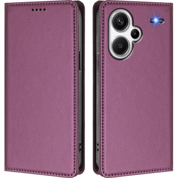 Custodia In Pelle Per Xiaomi Redmi Note 13 Pro+, Custodia Flip Magnetica In Finto Cuoio Con Supporto Viola-image