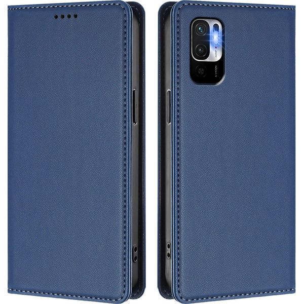Custodia Per Xiaomi Poco M3 Pro/ Redmi Note 10 5G, Flip Cover In Finto Cuoio Antiurto Magnetica Con Supporto Blu Scuro-image