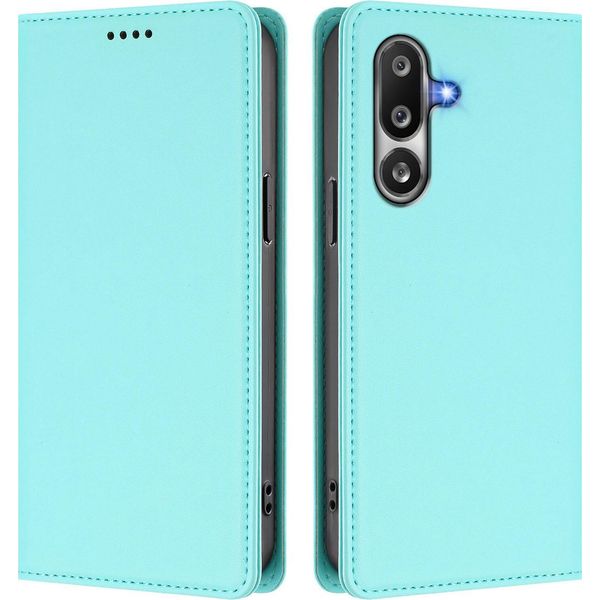 Custodia In Pelle Per Samsung Galaxy M36, Flip Case Magnetico In Finto Cuoio Con Supporto Verde Menta-image
