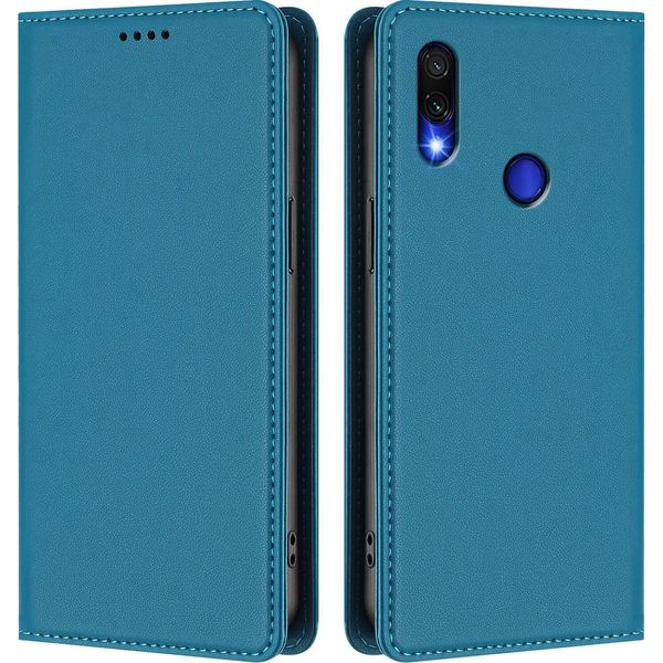 Custodia In Pelle Per Xiaomi Redmi Note 7/Note 7 Pro, Custodia Flip Magnetica In Finto Cuoio Con Supporto Lake Blu-image
