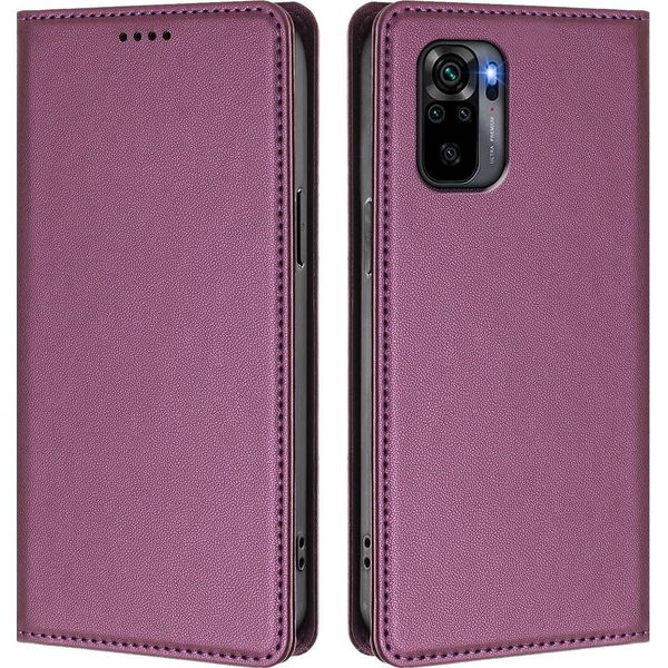 Custodia Per Xiaomi Redmi Note 10S/Note 10 4G, Flip Cover In Finto Cuoio Antiurto Magnetica Con Supporto Viola-image