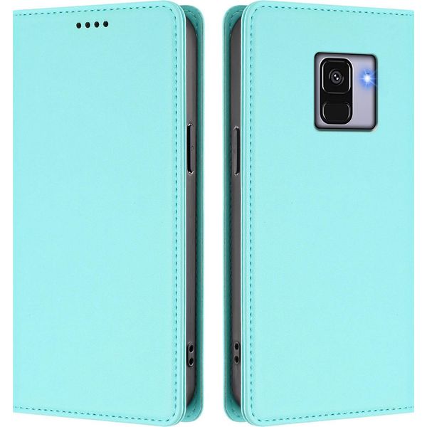 Custodia Per Cellulare Per Samsung Galaxy A8 2018,Poliuretanopelle Flip Cover Antiurto Magnetica Con Supporto Turchese-image