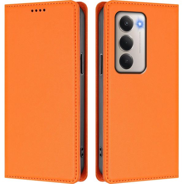Custodia In Pelle Per Xiaomi Redmi 15 5G/4G, Custodia Magnetica In Finto Cuoio Con Supporto Arancione-image