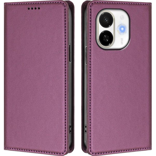 Custodia In Pelle Per Tecno Spark 30C 5G/Pop 9 5G, Custodia Flip Magnetica In Finto Cuoio Con Supporto Viola-image