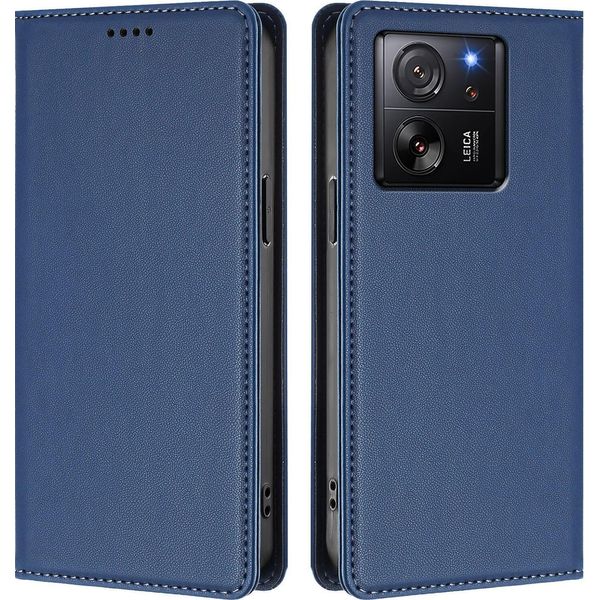 Custodia Per Xiaomi 13T / Xiaomi 13T Pro, Flip Cover In Finto Cuoio Antiurto Magnetico Con Supporto Blu Scuro-image
