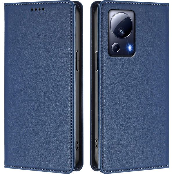 Custodia Per Xiaomi 13 Lite, Flip Cover In Finto Cuoio Antiurto Magnetica Con Supporto Blu Scuro-image
