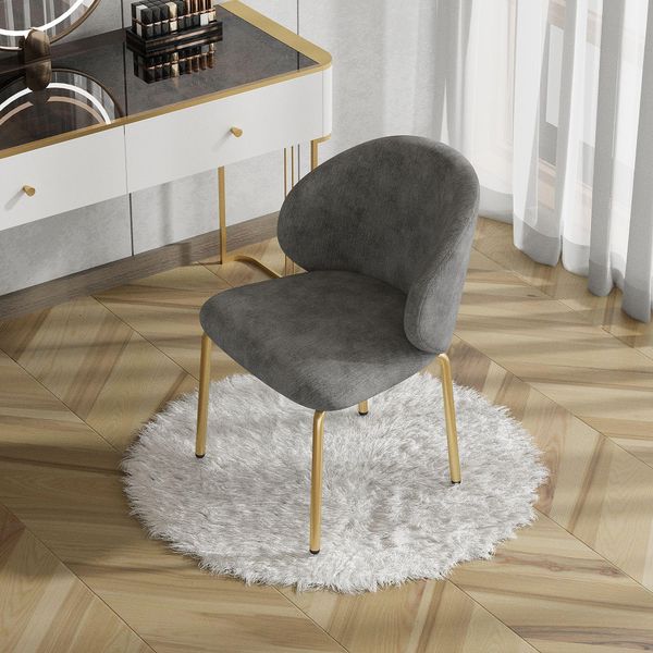 Sedie Da Sala Da Pranzo Merax Con Gambe Dorate, Sedia Da Sala Da Pranzo, Sedia Imbottita, Sedie Da Cucina, Sedia Da Salotto, Sedia Da Toilette, Ciniglia, Grigio-image