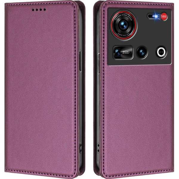 Custodia In Pelle Per Zte Nubia Z70 Ultra/Z70S Ultra, Custodia Flip Magnetica In Finto Cuoio Con Supporto Viola-image