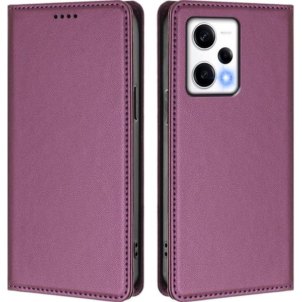 Custodia In Pelle Per Xiaomi Poco X5 Pro/Redmi Note 12 Pro 5G, Custodia Flip Magnetica In Finto Cuoio Con Supporto Viola-image