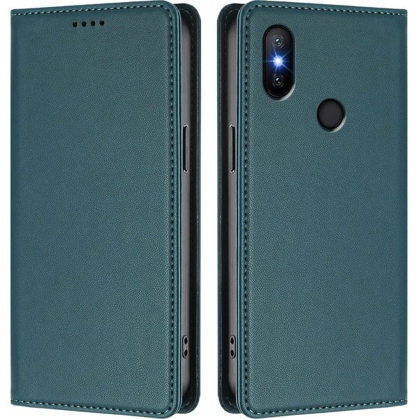 Custodia In Pelle Per Xiaomi Mi A2 (Mi 6X), Custodia Magnetica In Finto Cuoio Con Supporto Verde-image