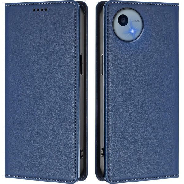 Custodia Per Sharp Aquos Wish5, Flip Cover In Finto Cuoio Antiurto Magnetica Con Supporto Blu Scuro-image