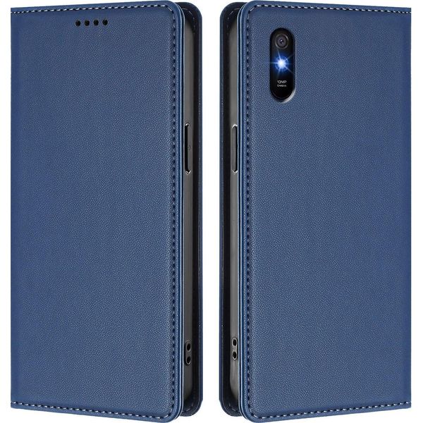 Custodia Per Xiaomi Redmi 9A, Flip Cover In Finto Cuoio Antiurto Magnetica Con Supporto Blu Scuro-image