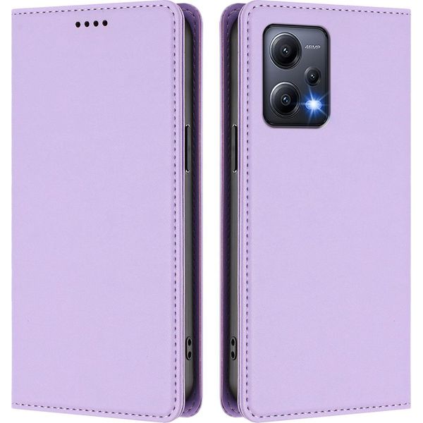 Custodia In Pelle Per Xiaomi Poco X5/Redmi Note 12 5G, Custodia Flip Magnetica In Finto Cuoio Con Supporto Viola Chiaro-image