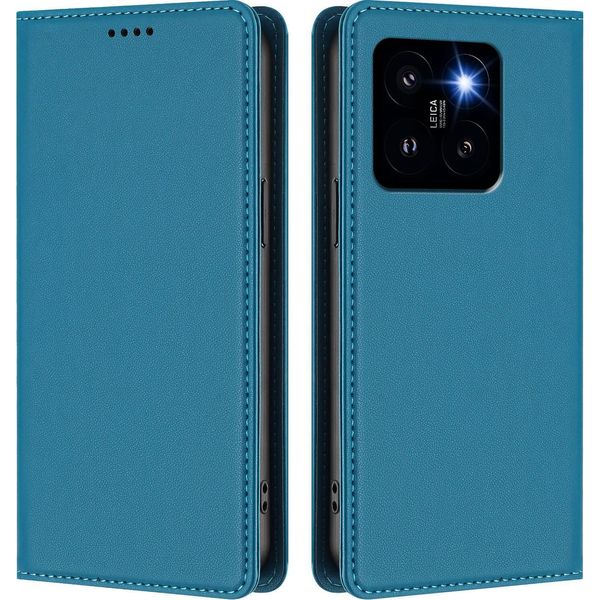 Custodia In Pelle Per Xiaomi 14 Pro, Flip Case Magnetico In Finto Cuoio Con Supporto Lake Blu-image