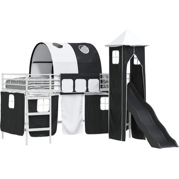 Vidaxl Letto A Soppalco Per Bambini Bianco E Nero 99,5 X 200 Cm Metallo-image