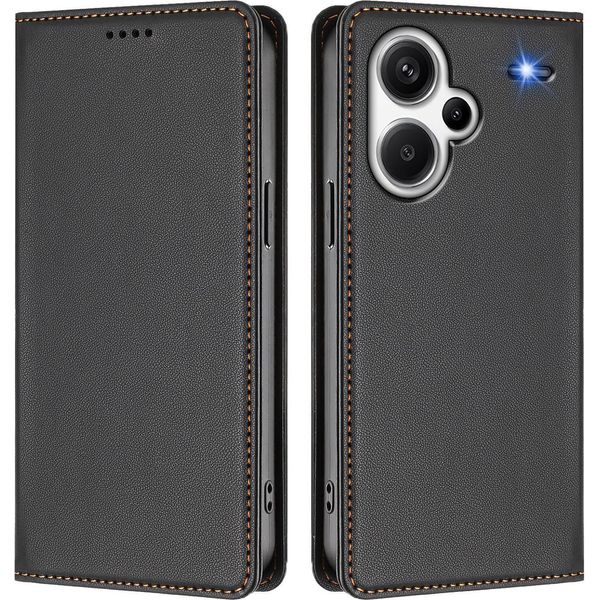 Custodia Per Xiaomi Redmi Note 13 Pro+, Flip Cover In Finto Cuoio Antiurto E Magnetica Con Supporto Nero-image