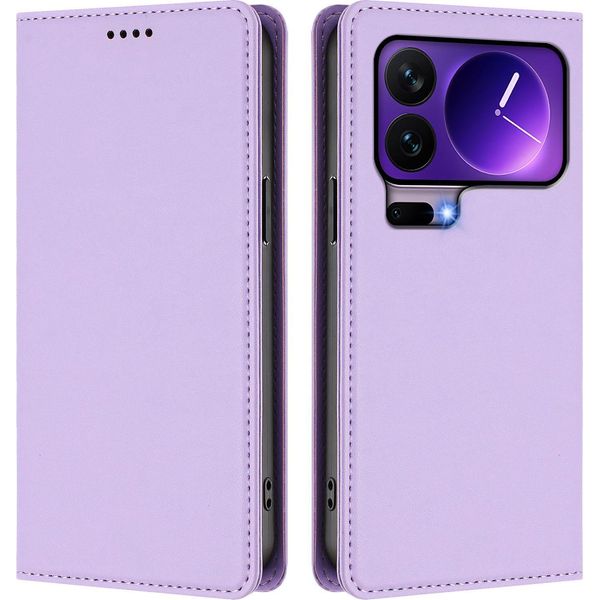 Custodia Per Xiaomi 17 Pro, Flip Cover In Finto Cuoio Antiurto E Magnetica Con Supporto Viola-image