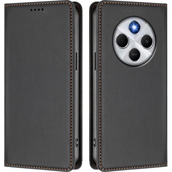 Custodia In Pelle Per Xiaomi Poco M7 5G/C75 4G/Redmi 14C/14R/A4/A3 Pro, Custodia Flip Magnetica In Finto Cuoio Con Supporto Nero-image