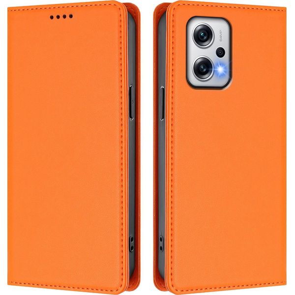 Custodia In Pelle Per Xiaomi Poco X4 Gt/Redmi Note 12T Pro, Custodia Flip Magnetica In Finto Cuoio Con Supporto Arancione-image