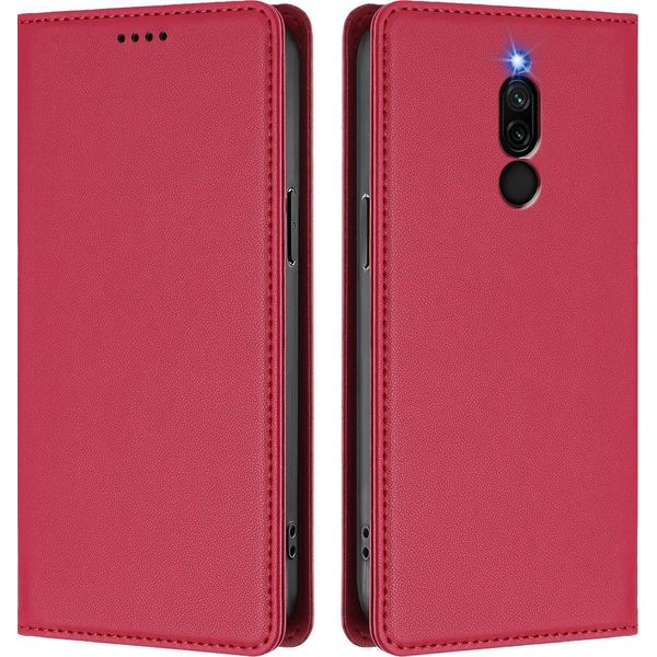 Custodia Per Xiaomi Redmi 8/Redmi 8A, Flip Cover In Finto Cuoio Antiurto Magnetica Con Supporto Rosso-image