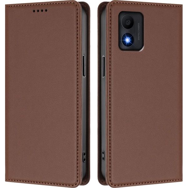 Custodia Per Telefono Cellulare Per Tcl 303, Flip Cover In Finto Cuoio Antiurto Magnetica Con Supporto Marrone-image