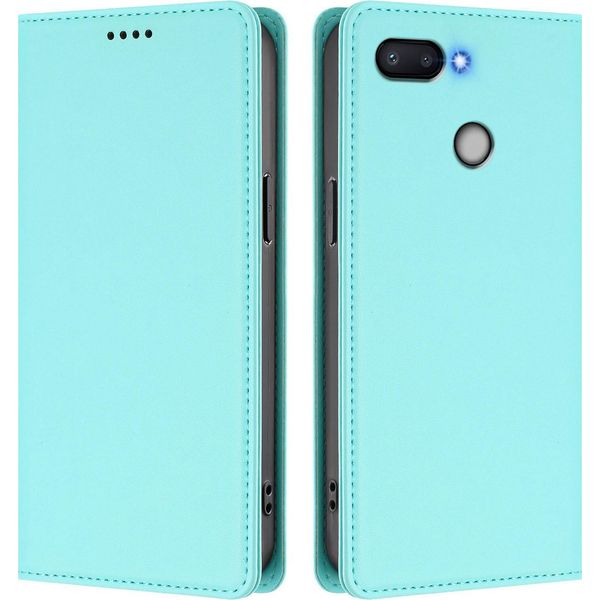 Custodia Per Xiaomi Redmi 6/Redmi 6A, Flip Cover In Finto Cuoio Antiurto Magnetica Con Supporto Turchese-image