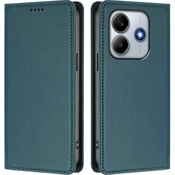 Custodia In Pelle Per Xiaomi Redmi Note 14 4G, Custodia Flip Magnetica In Finto Cuoio Con Supporto Verde-image
