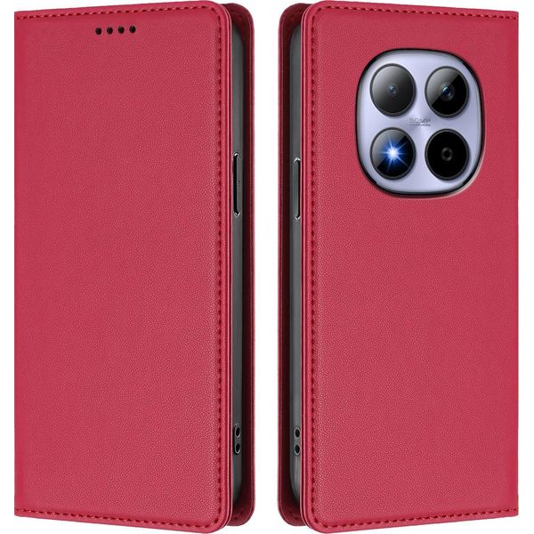 Custodia Per Xiaomi Redmi Note 15 Pro 4G, Flip Cover In Finto Cuoio Antiurto E Magnetica Con Supporto Rosso-image