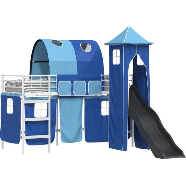 Vidaxl Letto A Soppalco Per Bambini Bianco E Blu 74,5 X 190 Cm Metallo-image