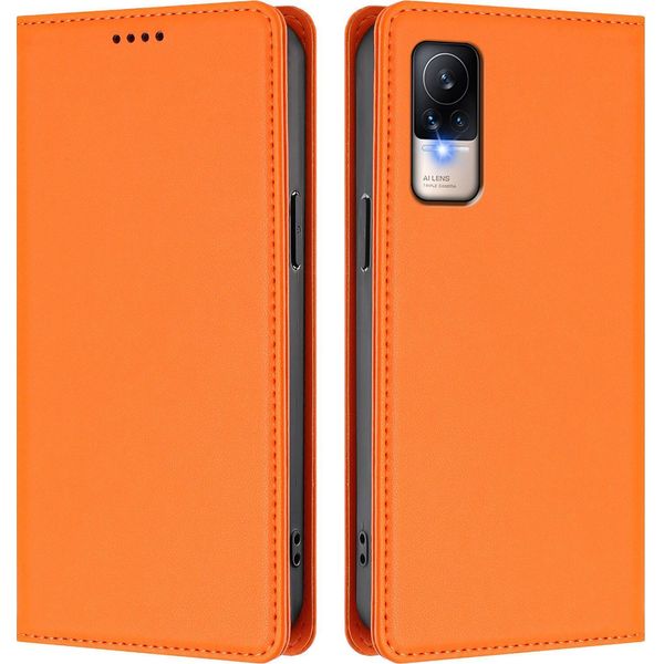 Custodia Per Xiaomi Civi 1S, Flip Cover In Finto Cuoio Antiurto Magnetica Con Supporto Arancione-image