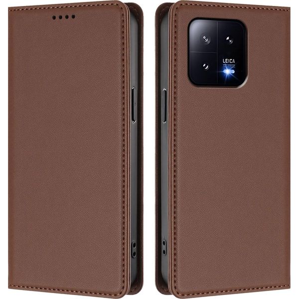 Custodia In Pelle Per Xiaomi 13, Flip Case Magnetico In Finto Cuoio Con Supporto Marrone-image