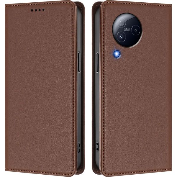 Custodia In Pelle Per Xiaomi Civi 3, Custodia Magnetica In Finto Cuoio Con Supporto Marrone-image