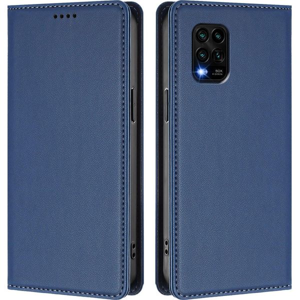 Custodia In Pelle Per Xiaomi Mi 10 Lite, Flip Case Magnetico In Finto Cuoio Con Supporto Blu Scuro-image