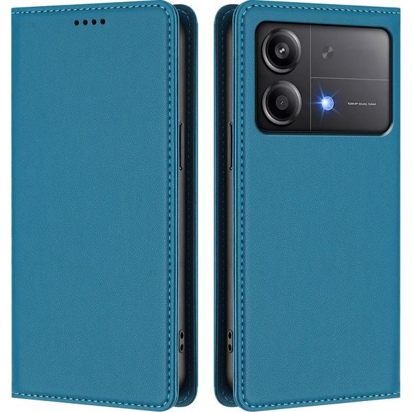 Custodia In Pelle Per Xiaomi Poco X6 Neo, Custodia Flip Magnetica In Finto Cuoio Con Supporto Lake Blu-image