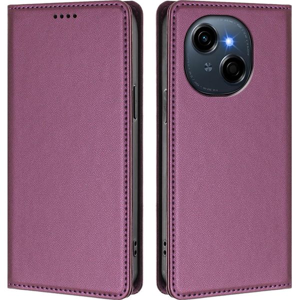 Custodia In Pelle Per Tecno Spark Go 1 /Go 1S/Pop 9 4G, Custodia Flip Magnetica In Finto Cuoio Con Supporto Viola-image
